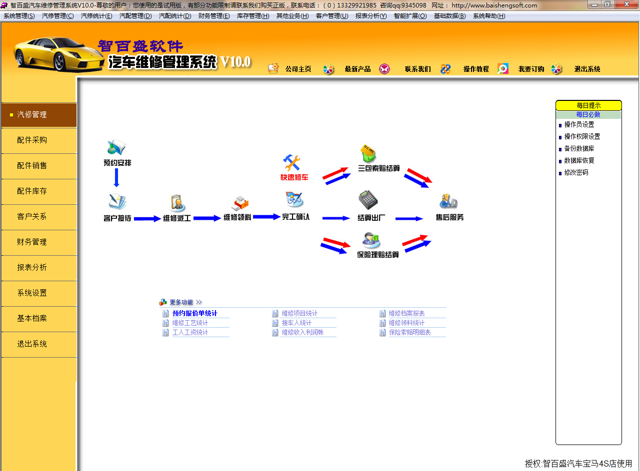 热烈祝贺智百盛汽车维修管理软件V10.0版本试用版正式上线！